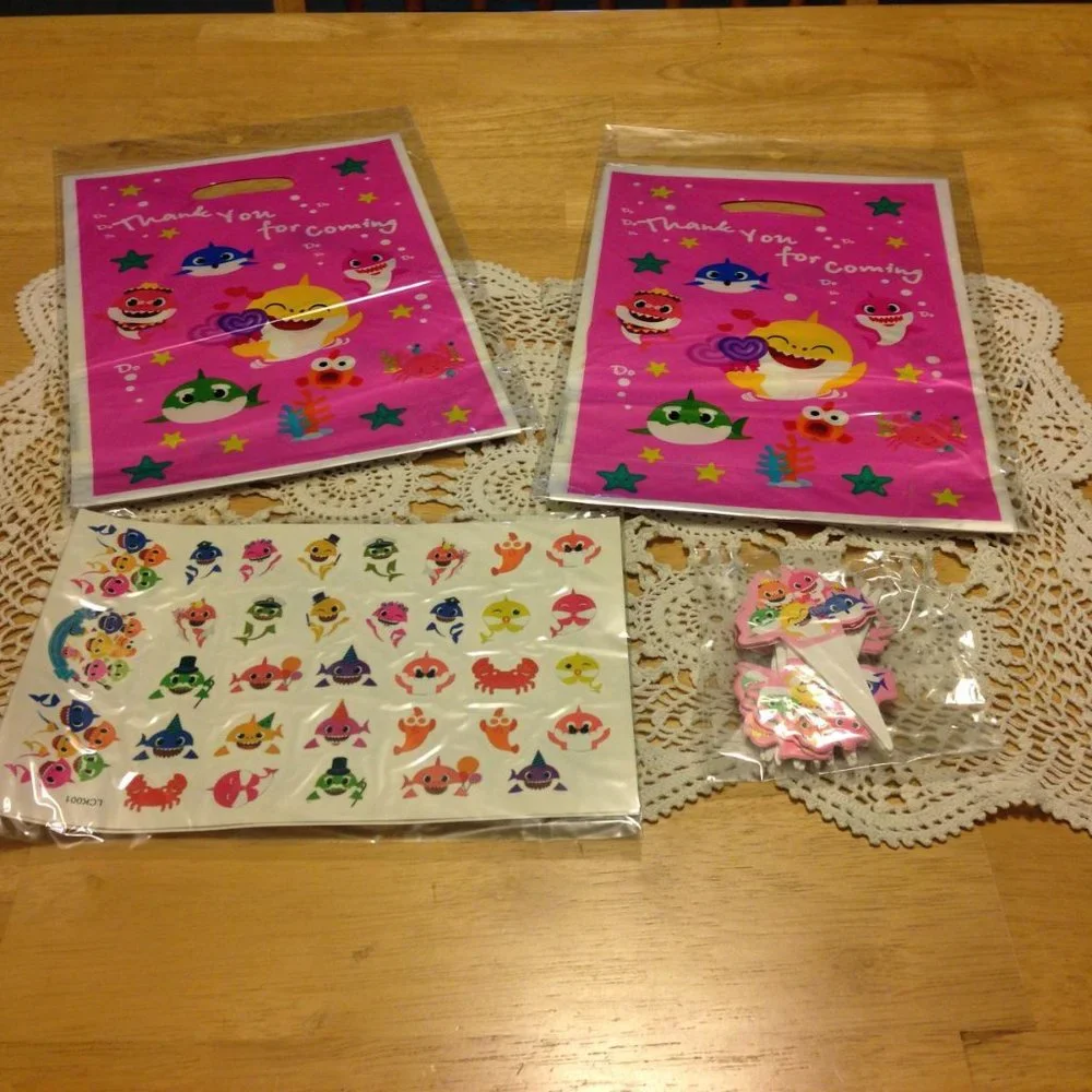 Large birthday party set, cute sharks, enough for at least 10-12